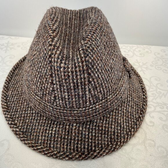 Harris Tweed Brown Tweed Fedora100% Wool 7 1/8 Made in Scotland - Picture 3 of 7